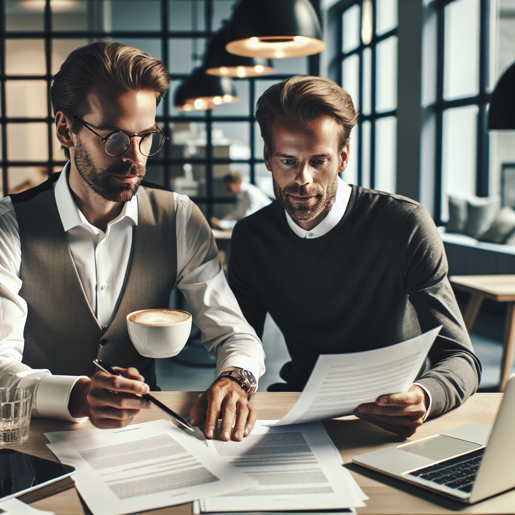 A professional, reassuring scene of a Danish person reviewing loan documents at a tidy desk with a laptop and cup of coffee; soft natural light, modern Scandinavian interior, focus on confidence and financial clarity